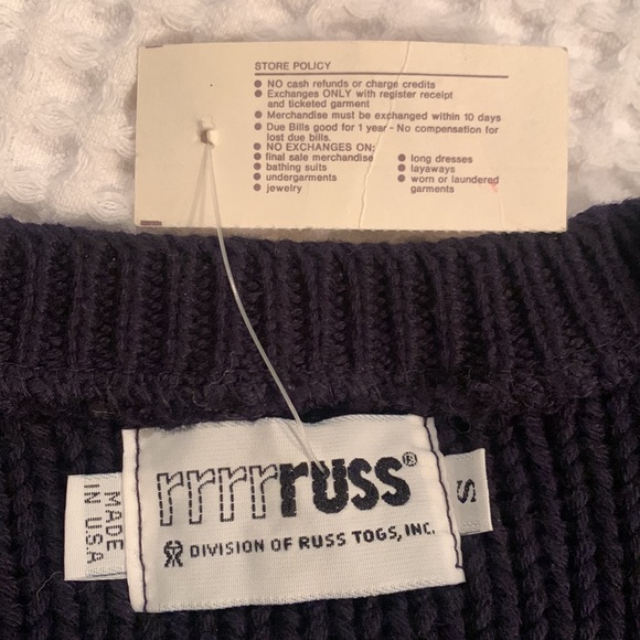 Vintage RARE rrrrruss sweater vest New With TAGS!!!! Small Navy 100%cotton - Picture 5 of 9